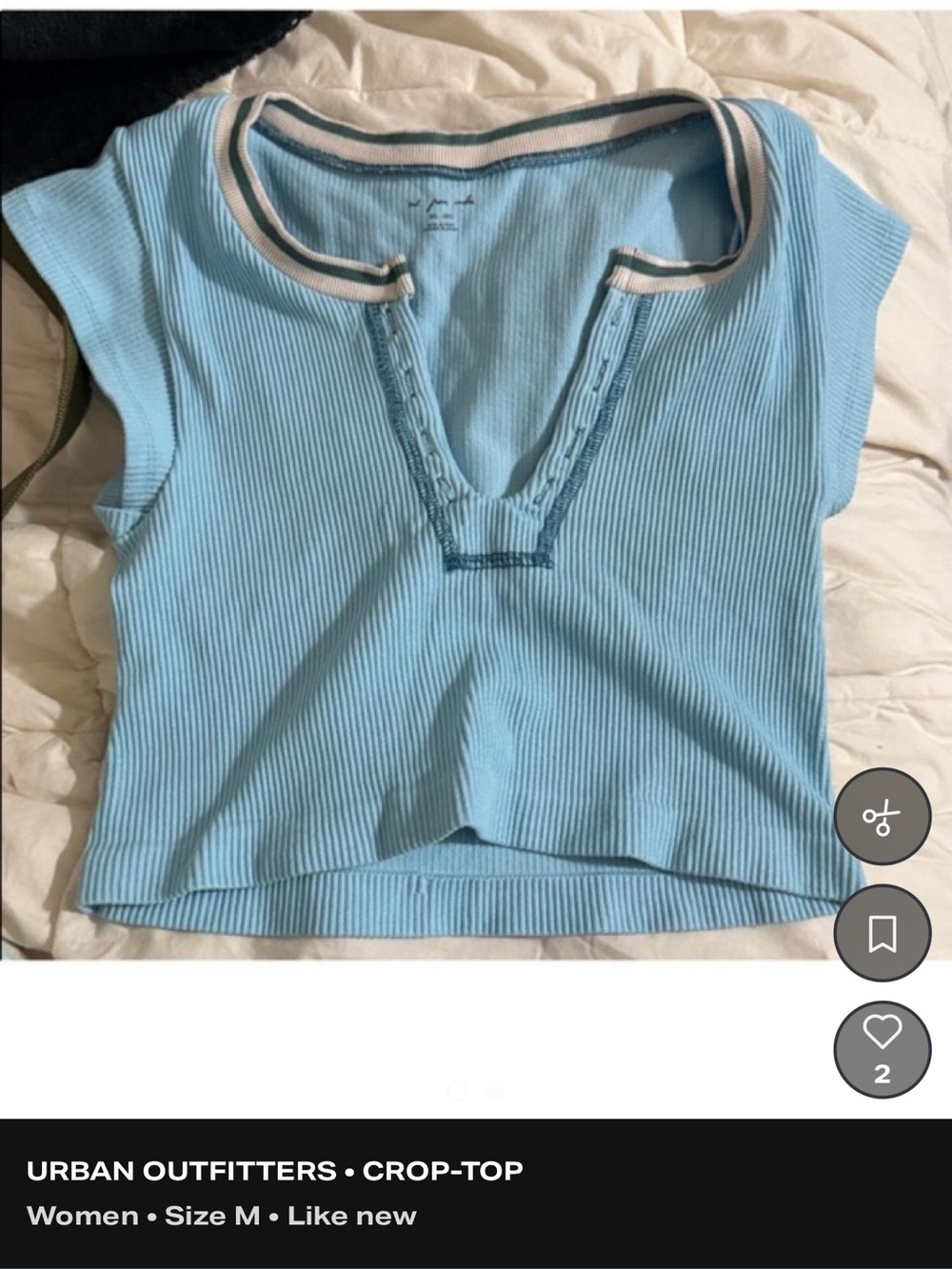 Urban Outfitters Sky Blue Ribbed Crop Top with Contrast Stripe Trim